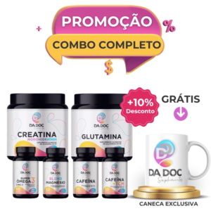 Combo Completo - Creatina + Glutamina + Magnésio + Cafeínas + Ômega 3 GRÁTIS Caneca Exclusiva
